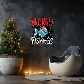 🎣 Merry Fishmas LED Neon Sign – Funny Christmas Fishing Wall Light for Home, Man Cave & Holiday