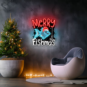🎣 Merry Fishmas LED Neon Sign – Funny Christmas Fishing Wall Light for Home, Man Cave & Holiday