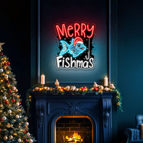🎣 Merry Fishmas LED Neon Sign – Funny Christmas Fishing Wall Light for Home, Man Cave & Holiday