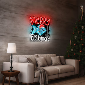 🎣 Merry Fishmas LED Neon Sign – Funny Christmas Fishing Wall Light for Home, Man Cave & Holiday