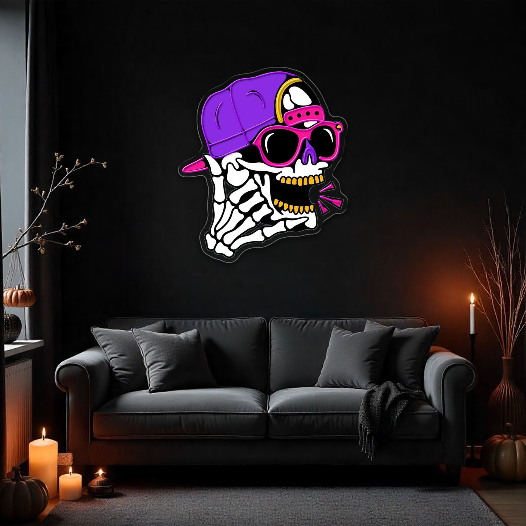 Hip-Hop Skull Neon Sign – Cool LED Wall Light for Bars, Man Caves & Halloween Party Décor