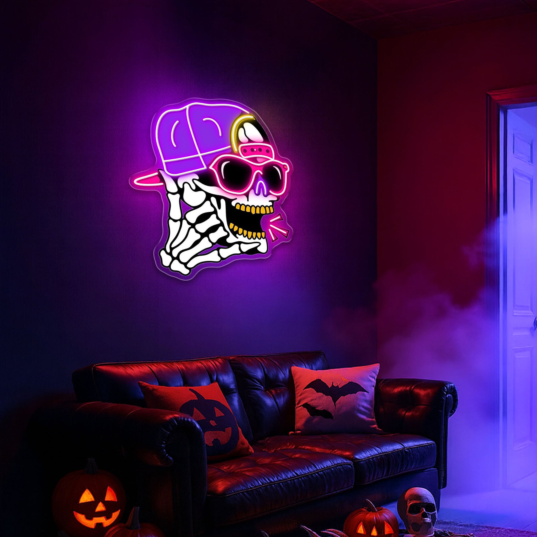 Hip-Hop Skull Neon Sign – Cool LED Wall Light for Bars, Man Caves & Halloween Party Décor