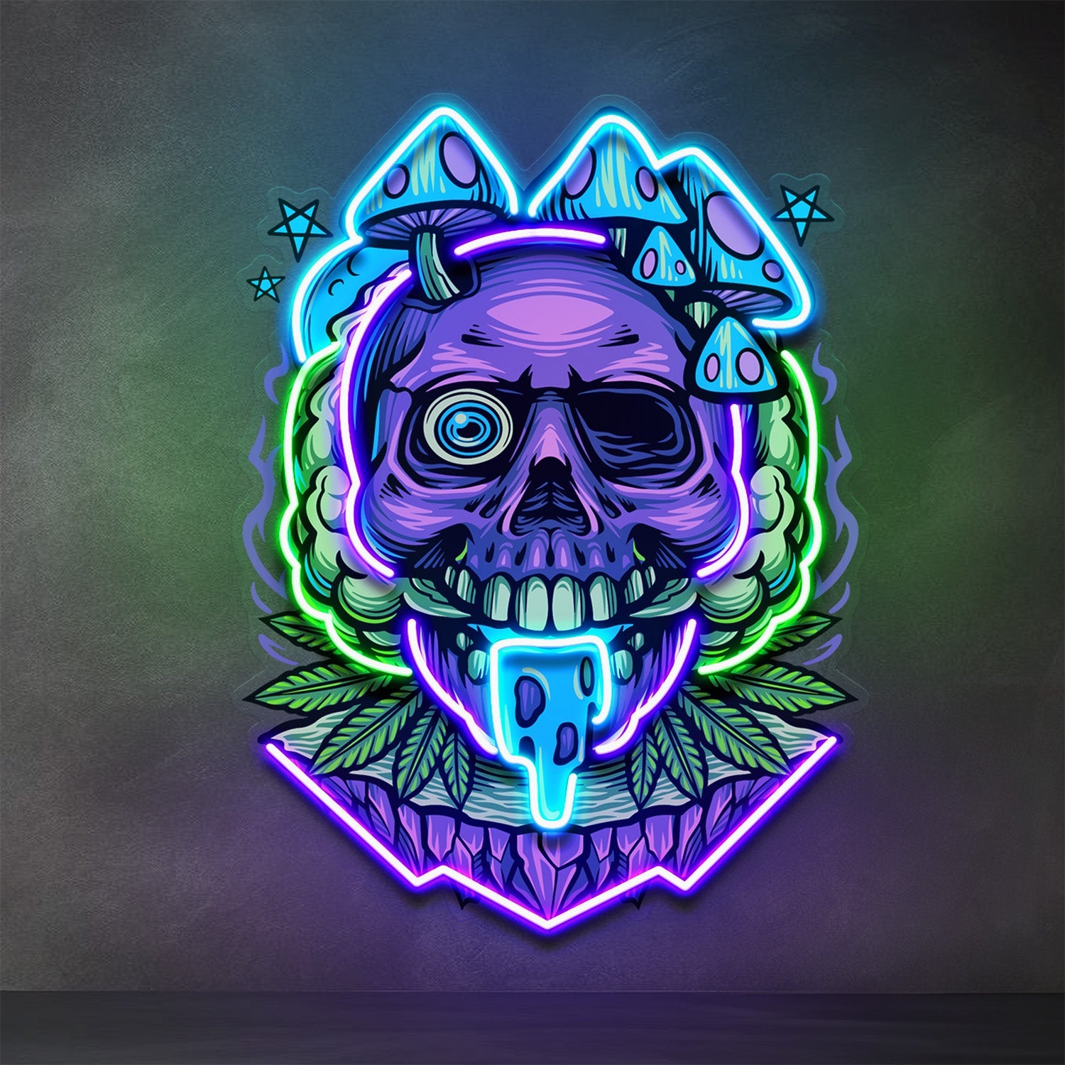 Mushrooms Bloom On Skulls LED Neon Sign Light Pop Art
