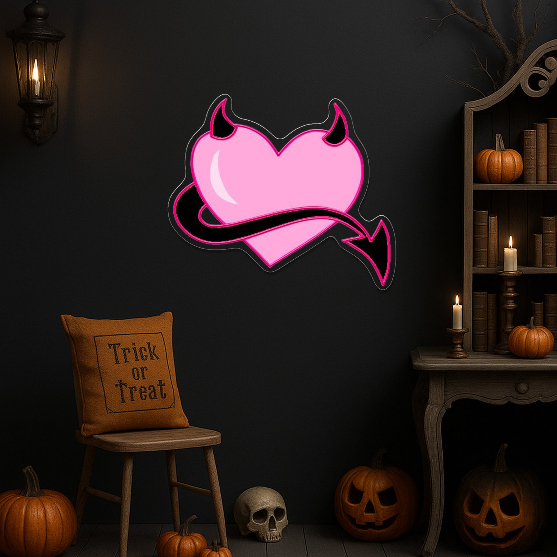 Pink Devil Heart Neon Sign – LED Wall Light for Bedroom, Bar & Party Décor