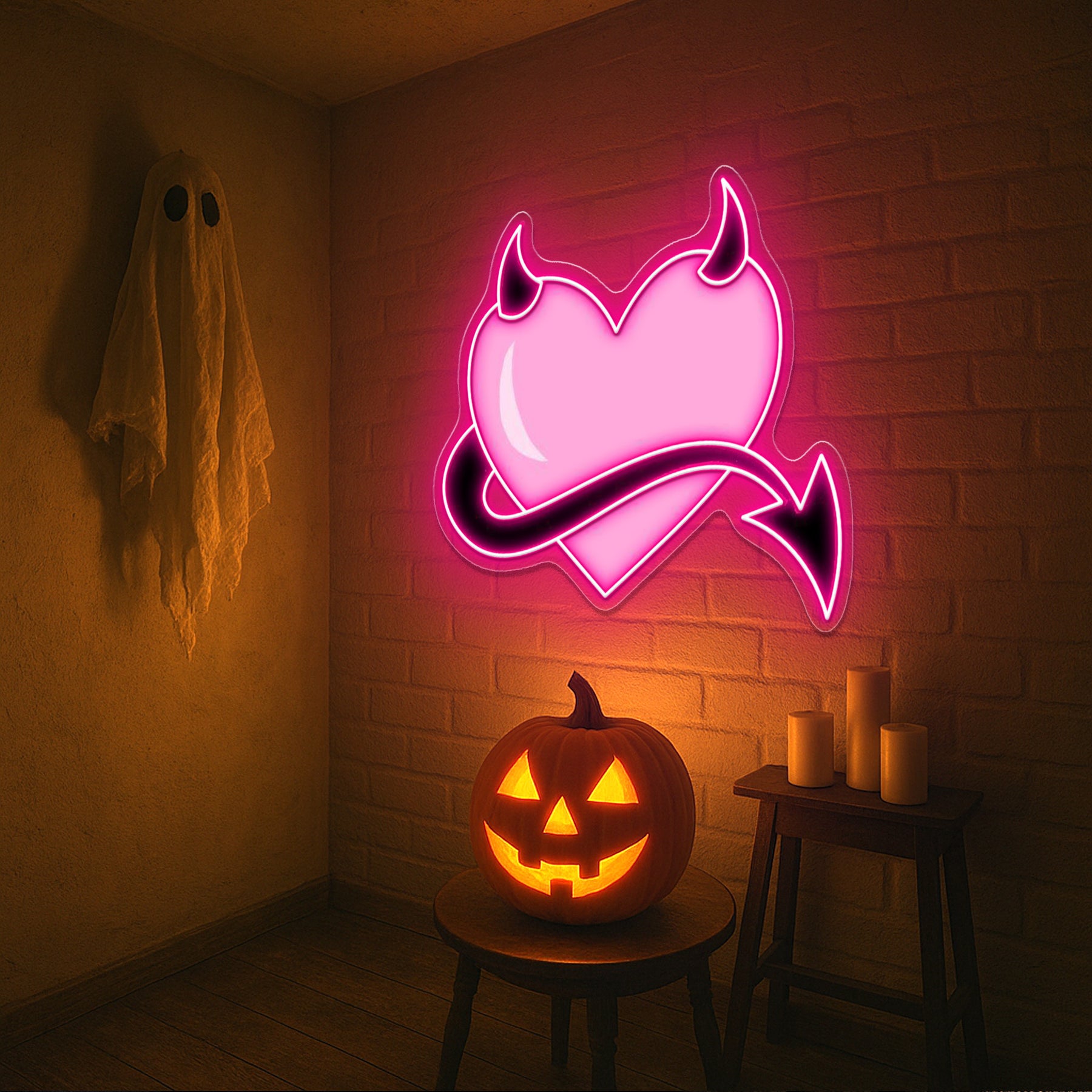Pink Devil Heart Neon Sign – LED Wall Light for Bedroom, Bar & Party Décor