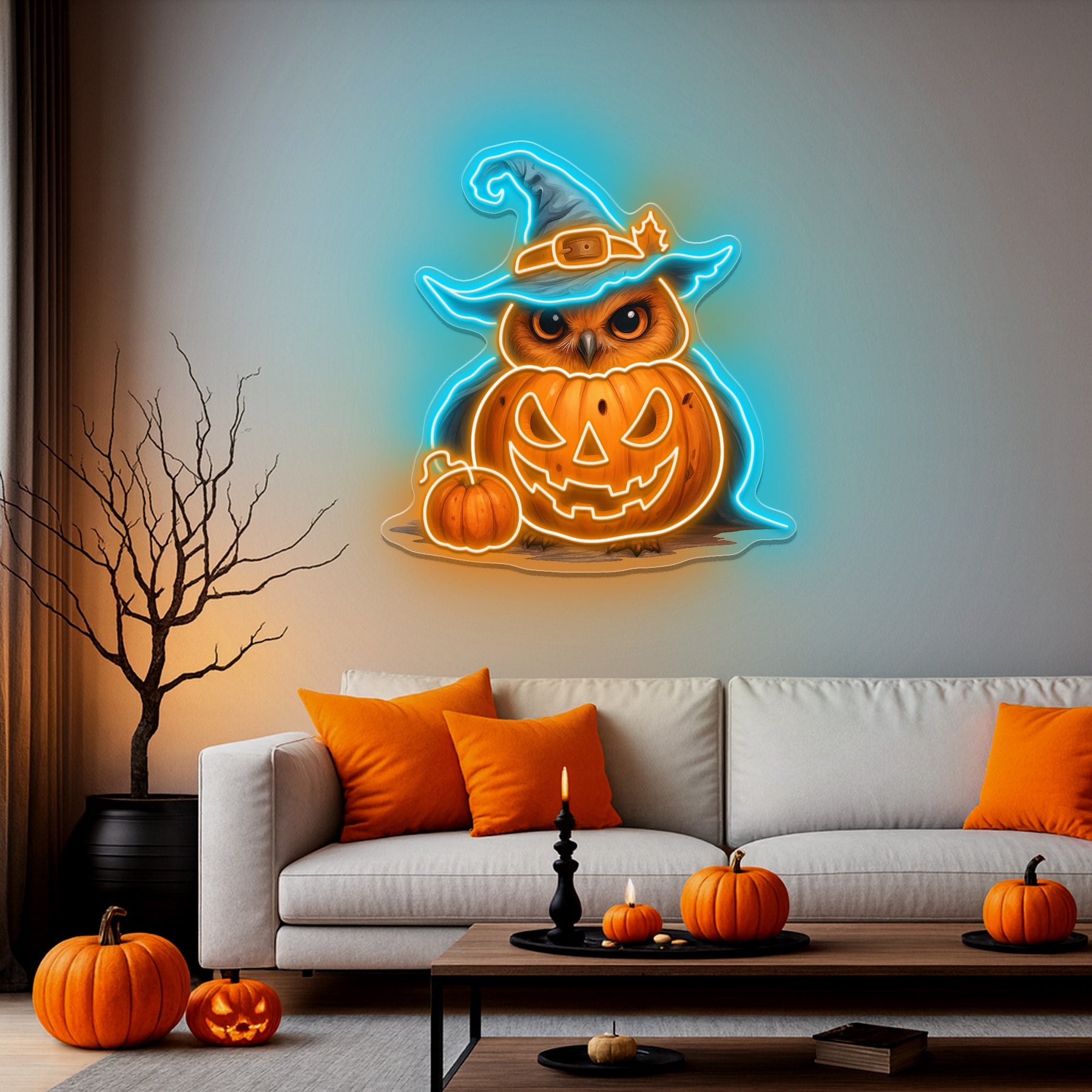 Halloween Owl Pumpkin Neon Sign – LED Wall Light for Spooky Home & Party Décor