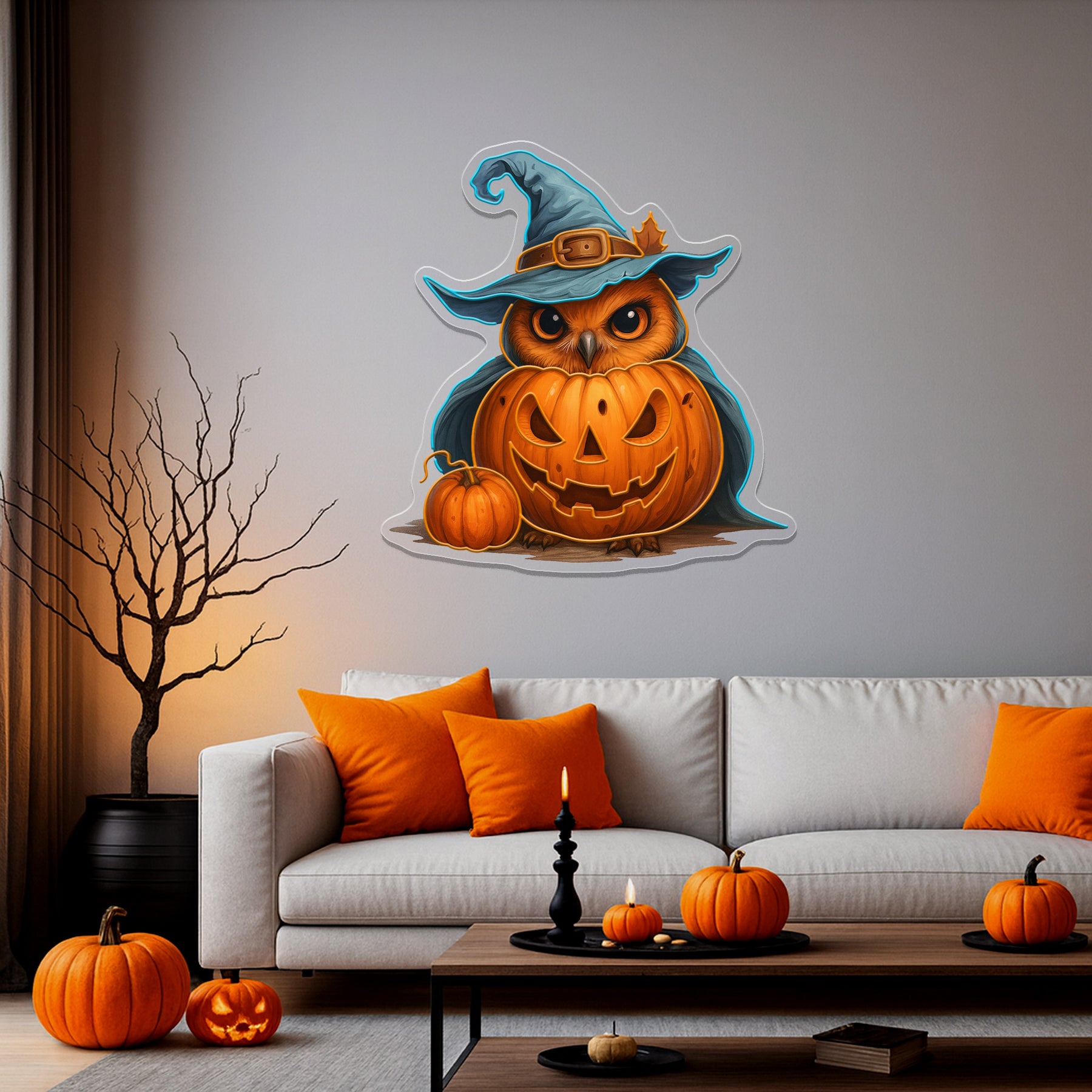 Halloween Owl Pumpkin Neon Sign – LED Wall Light for Spooky Home & Party Décor
