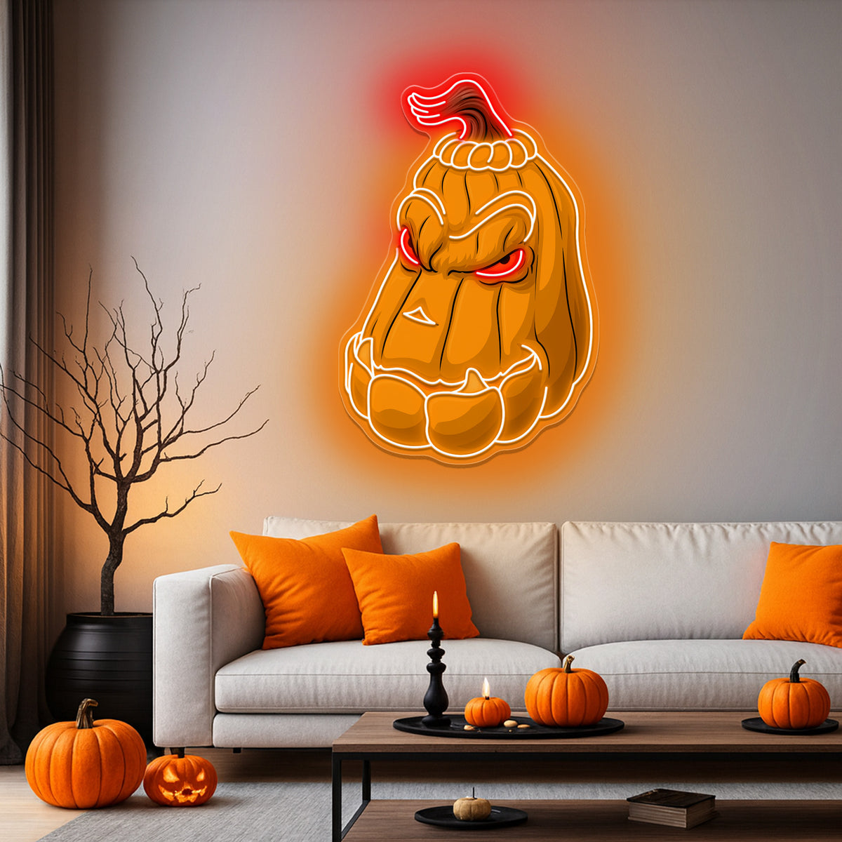 Evil Pumpkin Neon Sign – Scary Halloween LED Wall Light for Haunted House & Party Décor