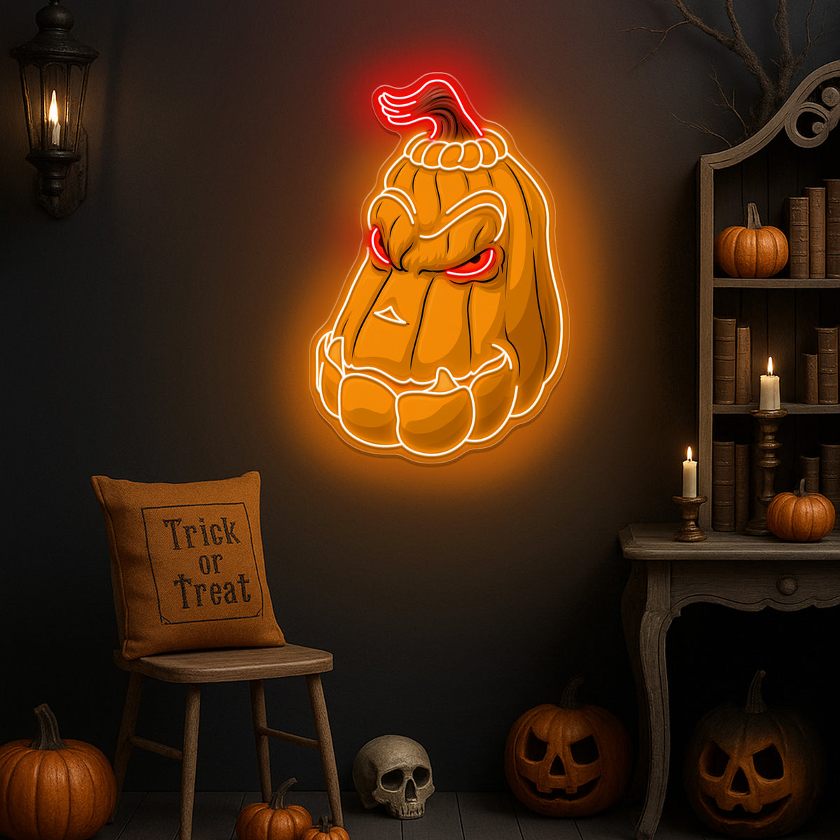 Evil Pumpkin Neon Sign – Scary Halloween LED Wall Light for Haunted House & Party Décor