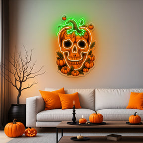 Pumpkin Skull Neon Sign – Creepy Halloween LED Wall Light for Haunted House & Spooky Party Décor