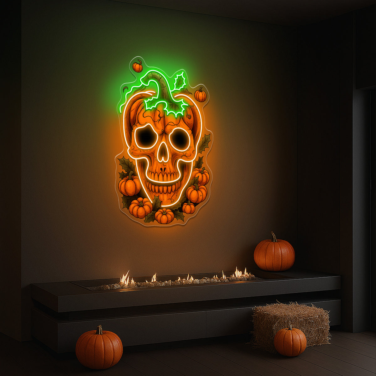 Pumpkin Skull Neon Sign – Creepy Halloween LED Wall Light for Haunted House & Spooky Party Décor