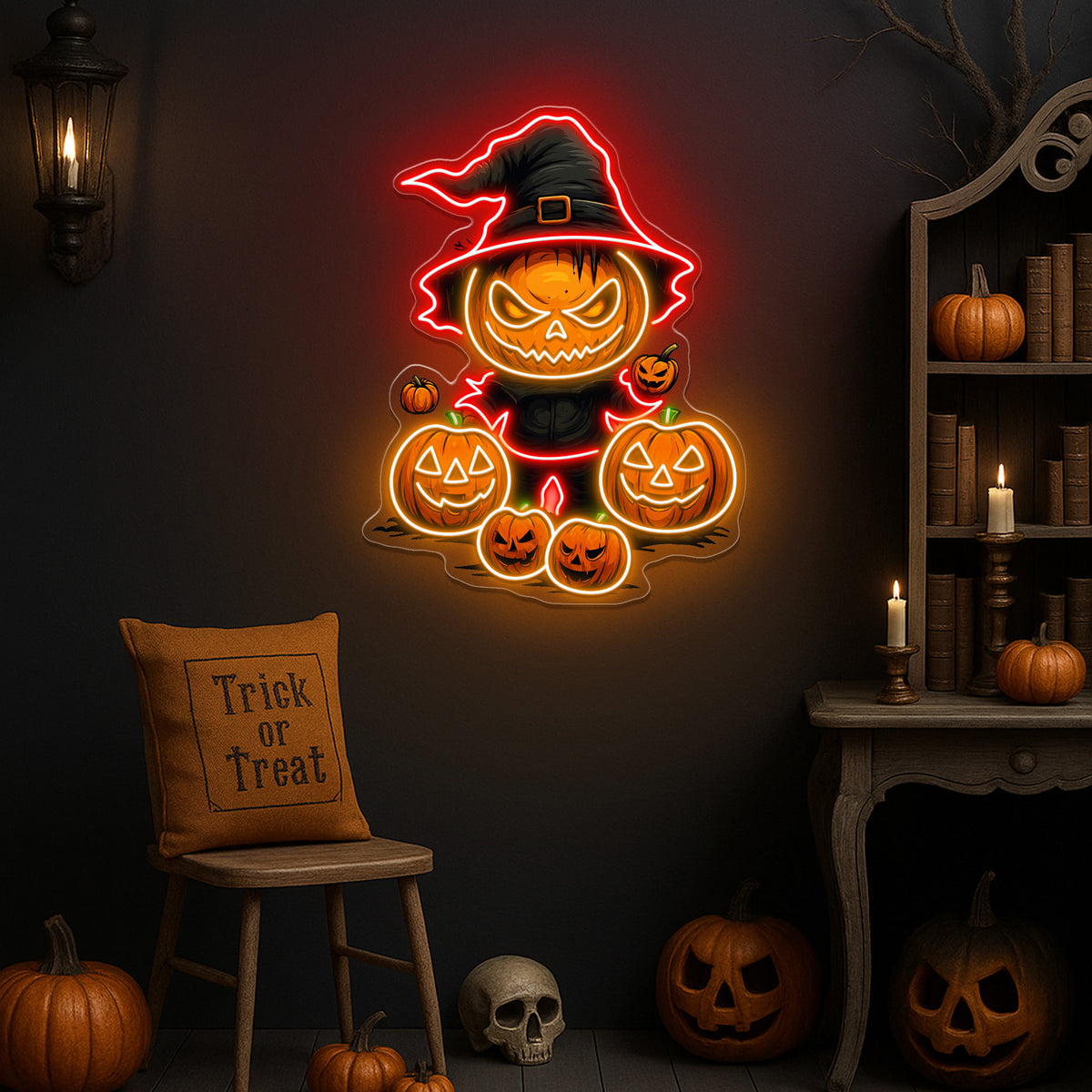 Witch Pumpkin Neon Sign – Spooky Halloween LED Light for Haunted House & Party Wall Décor