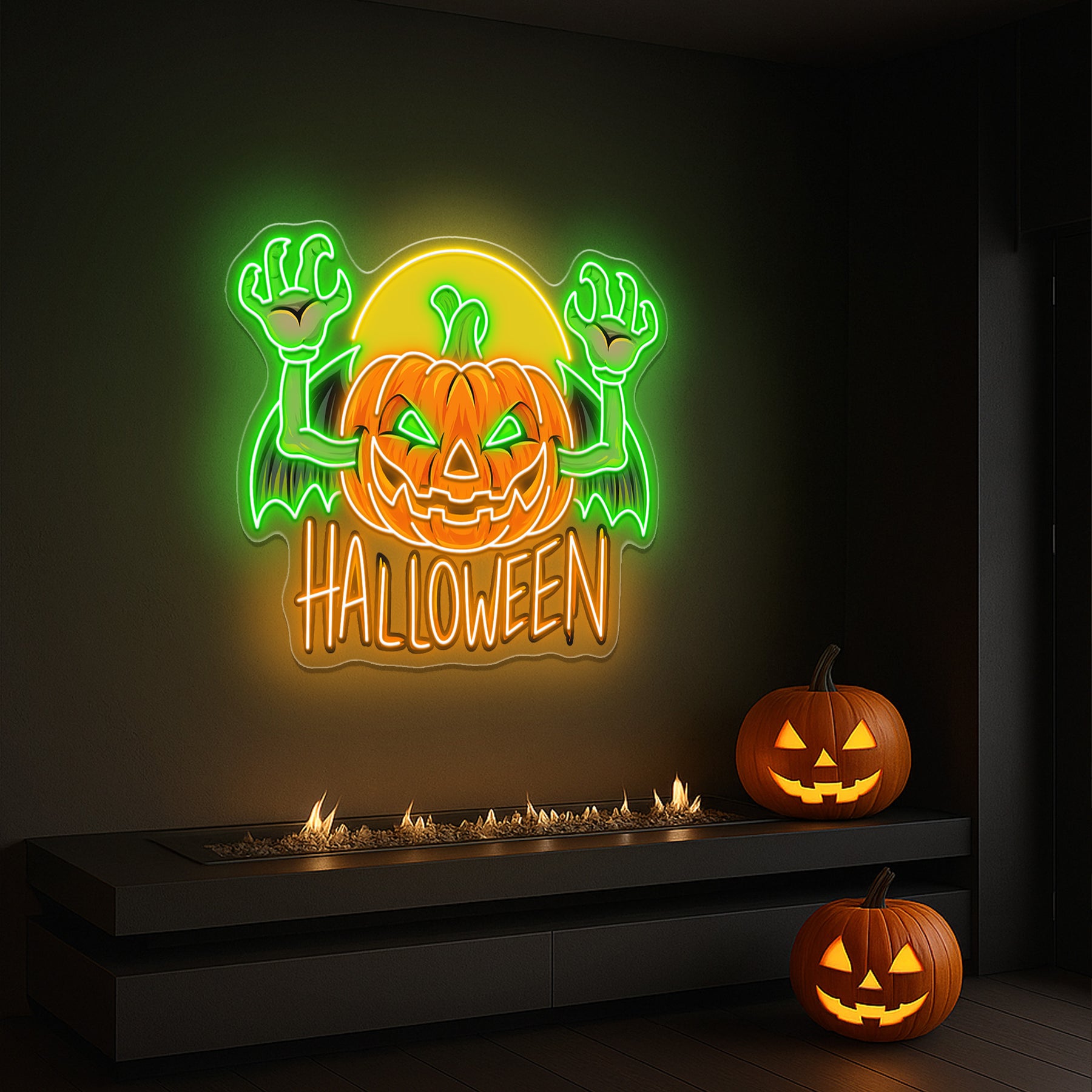 Flying Pumpkin Neon Sign – Halloween LED Wall Light for Spooky Home & Party Décor