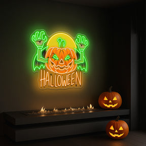 Flying Pumpkin Neon Sign – Halloween LED Wall Light for Spooky Home & Party Décor