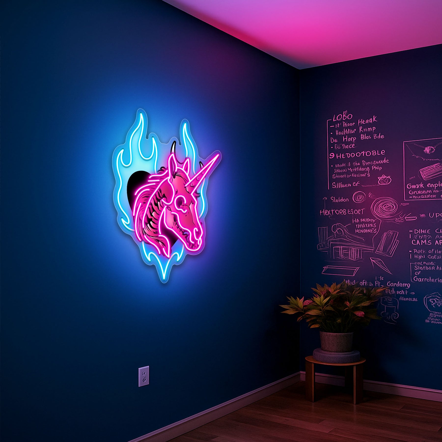 Unicorn Skull Neon Sign – Gothic LED Wall Light for Halloween, Bars & Unique Home Décor