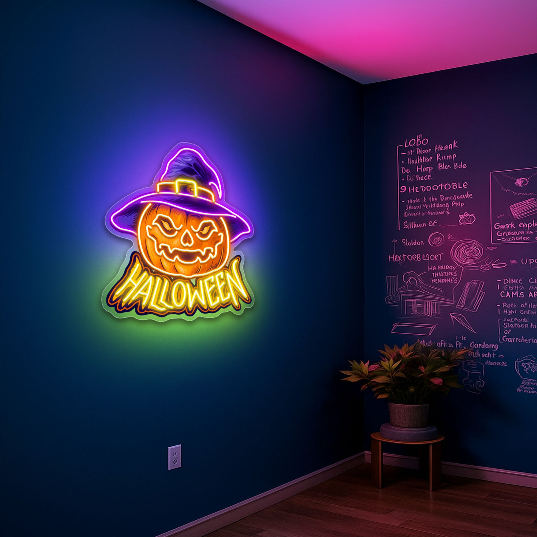 Pumpkin Witch Hat Neon Sign – Halloween LED Wall Light for Spooky Party & Home Décor