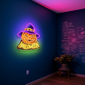 Pumpkin Witch Hat Neon Sign – Halloween LED Wall Light for Spooky Party & Home Décor