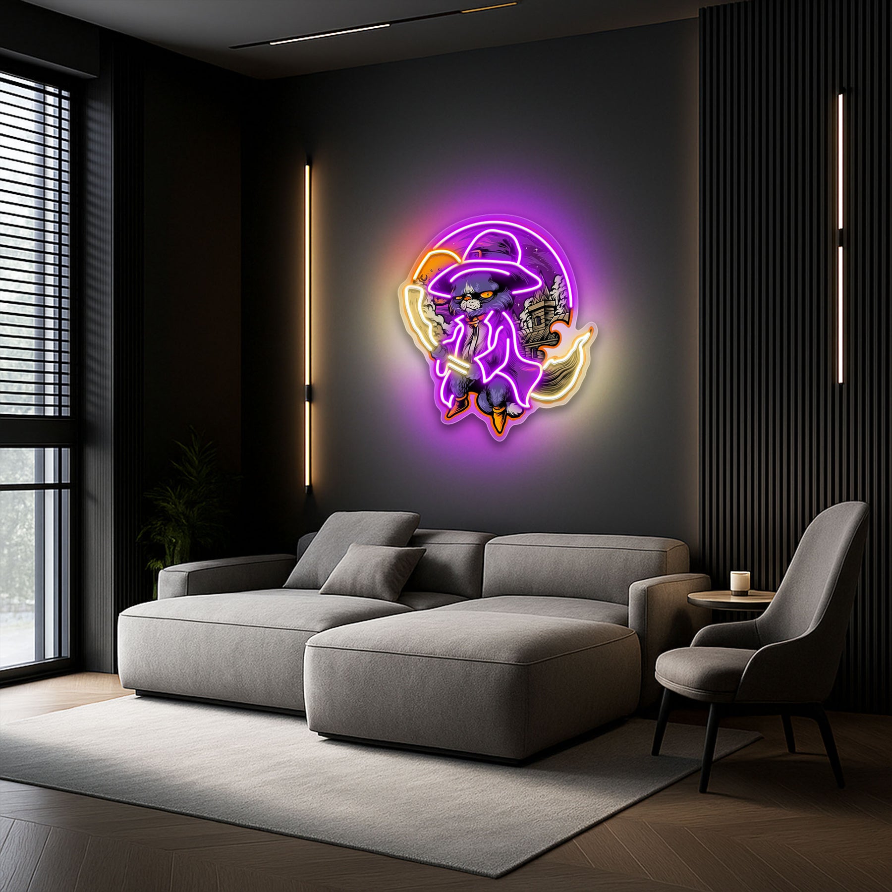 Black Cat Witch Neon Sign – Halloween LED Wall Light for Spooky Home & Party Décor