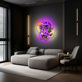 Black Cat Witch Neon Sign – Halloween LED Wall Light for Spooky Home & Party Décor