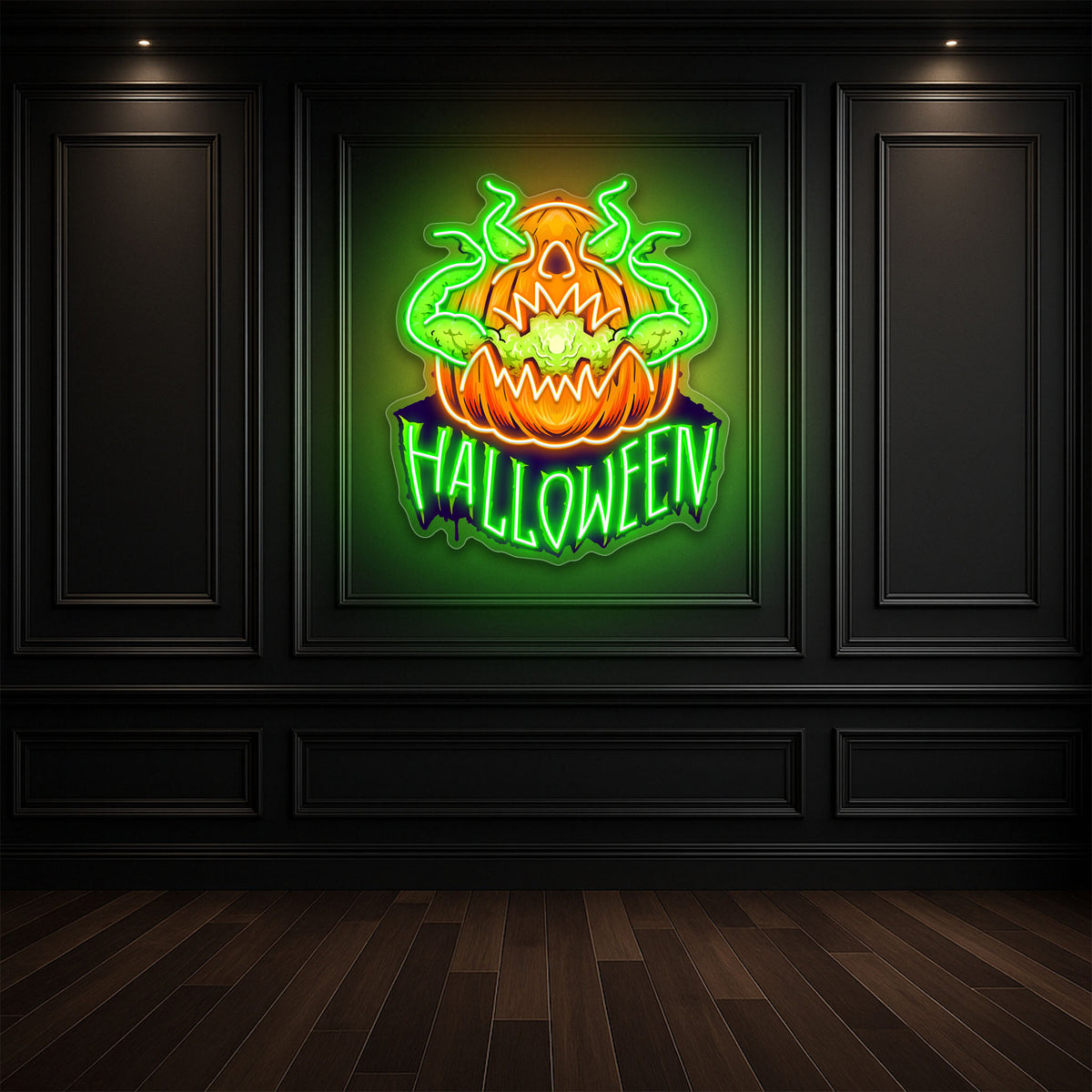 Evil Pumpkin Neon Sign – Green LED Halloween Wall Light for Spooky Home & Party Décor