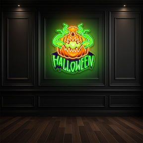 Evil Pumpkin Neon Sign – Green LED Halloween Wall Light for Spooky Home & Party Décor