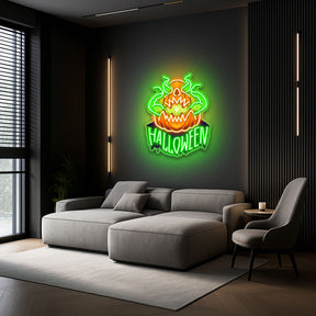 Evil Pumpkin Neon Sign – Green LED Halloween Wall Light for Spooky Home & Party Décor