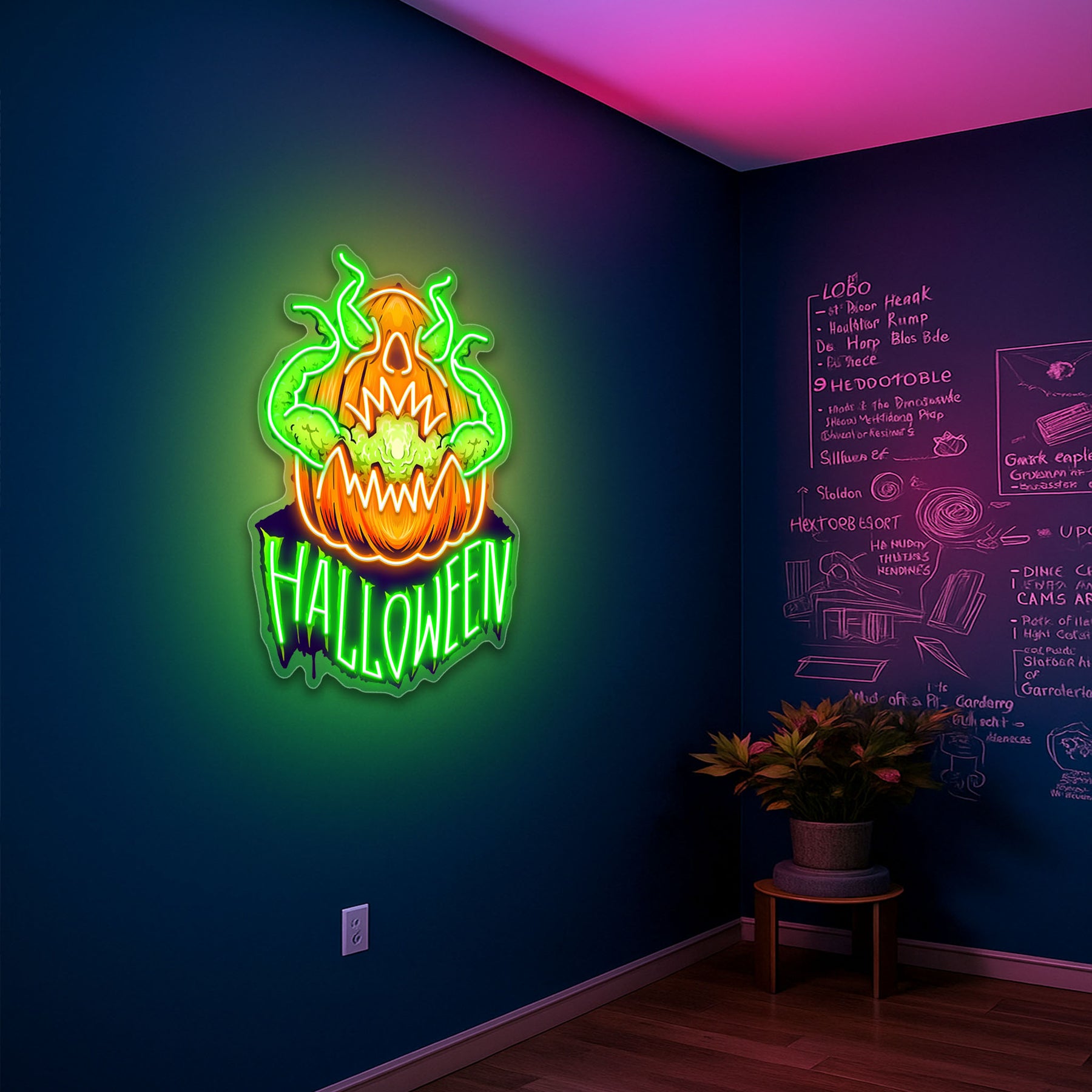 Evil Pumpkin Neon Sign – Green LED Halloween Wall Light for Spooky Home & Party Décor