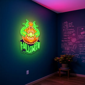 Evil Pumpkin Neon Sign – Green LED Halloween Wall Light for Spooky Home & Party Décor