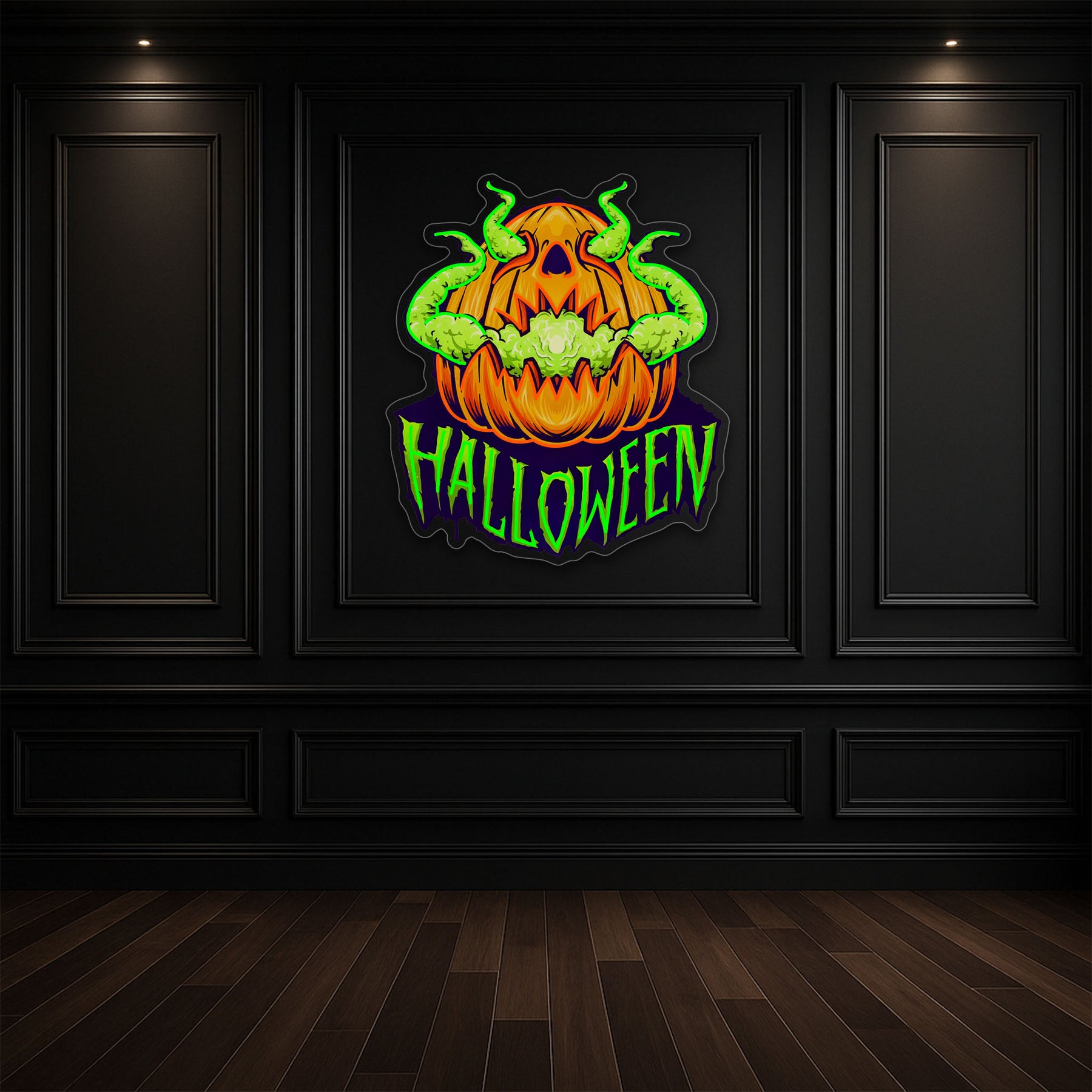 Evil Pumpkin Neon Sign – Green LED Halloween Wall Light for Spooky Home & Party Décor