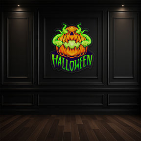Evil Pumpkin Neon Sign – Green LED Halloween Wall Light for Spooky Home & Party Décor