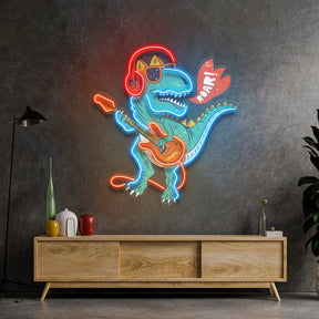 Ool Dinosaur Playing Guitar LED Neon Sign Light Pop Art