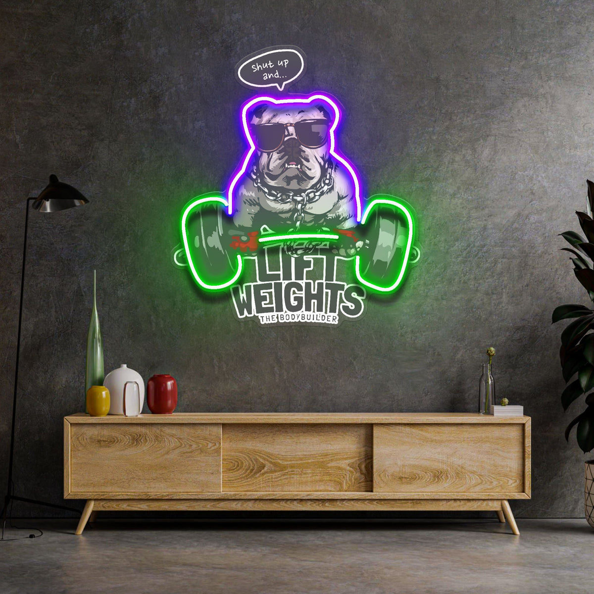 Pug Lift Weights LED Neon Sign Light Pop Art