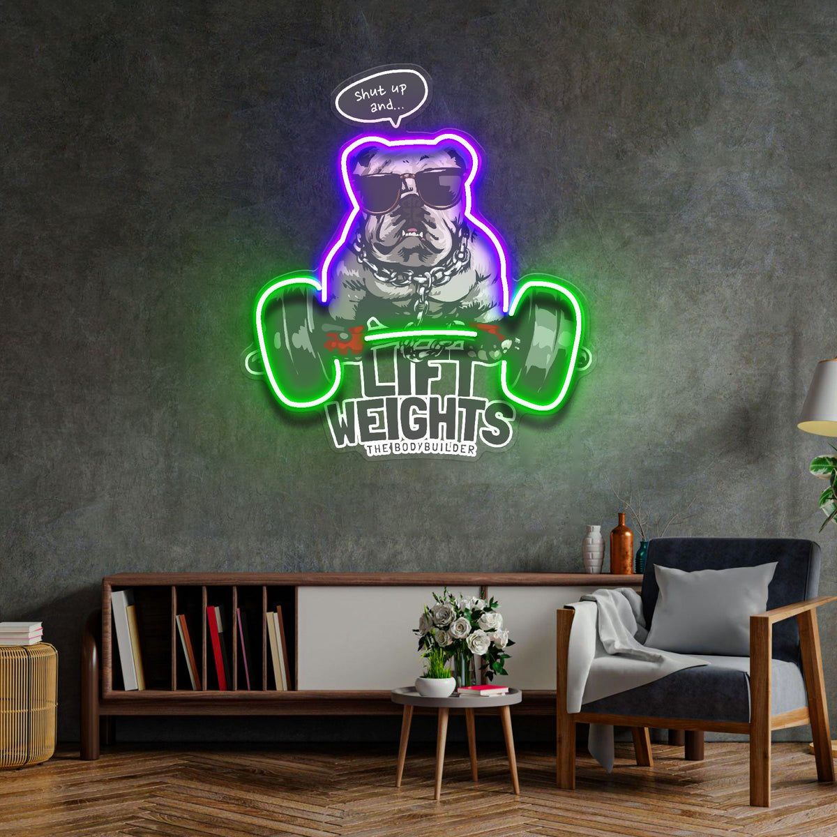 Pug Lift Weights LED Neon Sign Light Pop Art