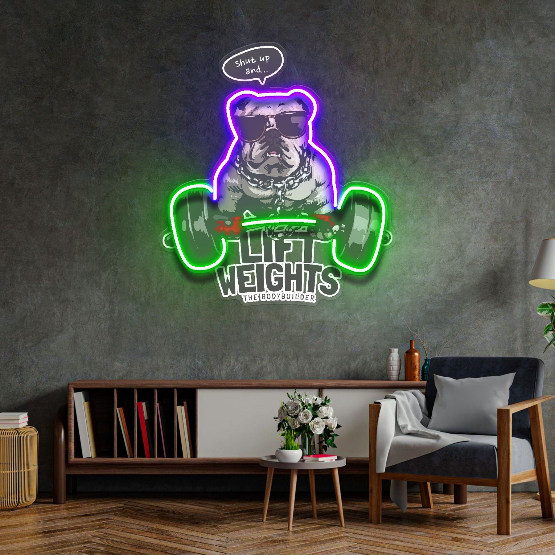 Pug Lift Weights LED Neon Sign Light Pop Art