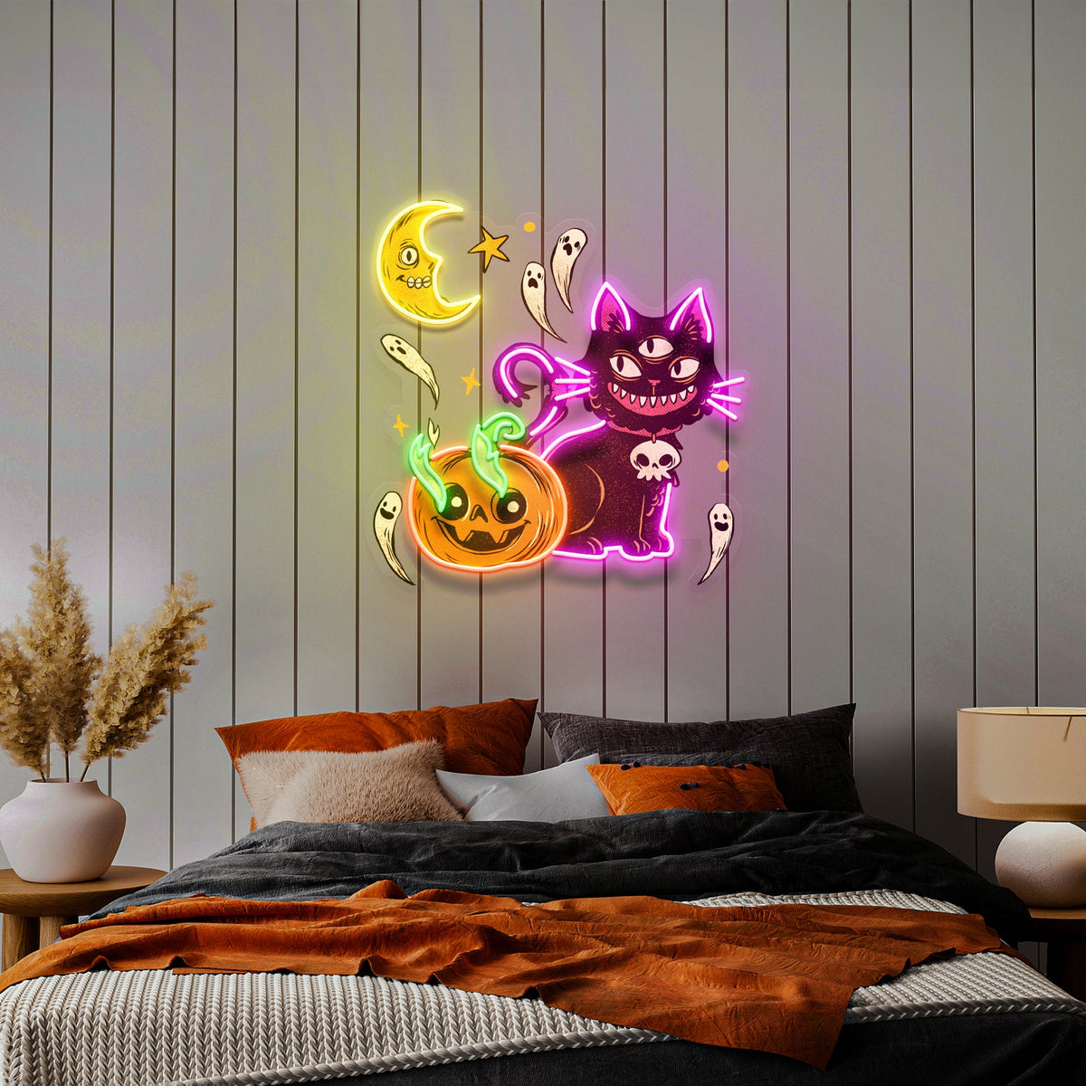 Pumpkin Cat Halloween Artwork Led Neon Sign Light