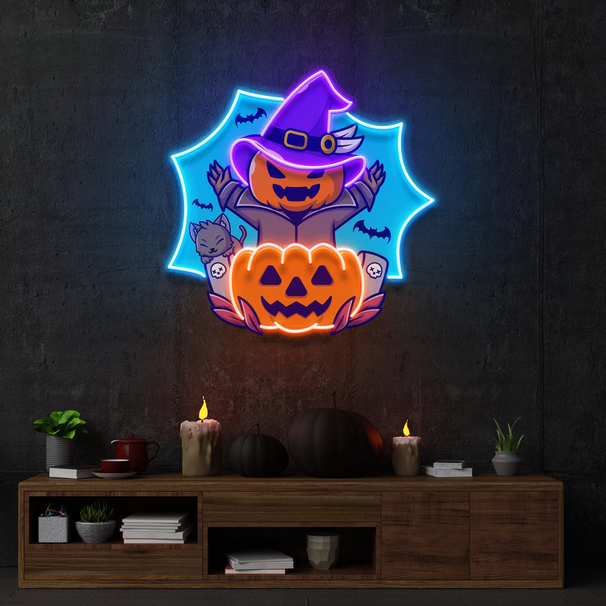 Pumpkin Witch Artwork Led Neon Sign Light