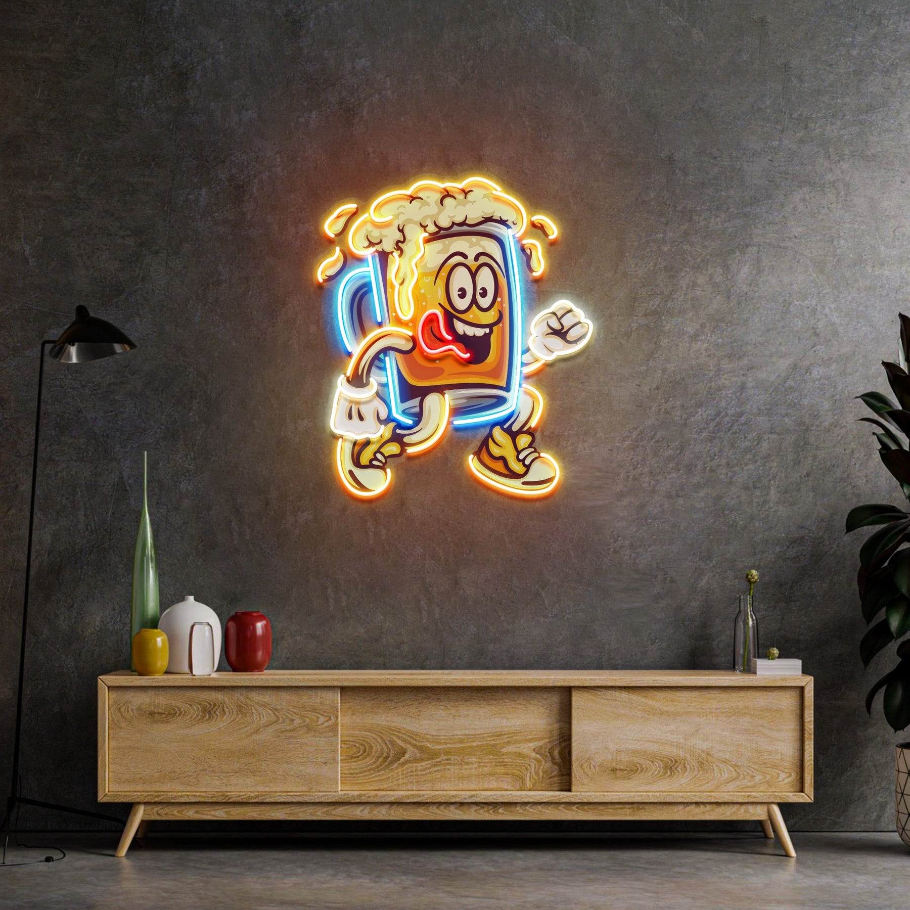 Running Beer Glass LED Neon Sign Light Pop Art