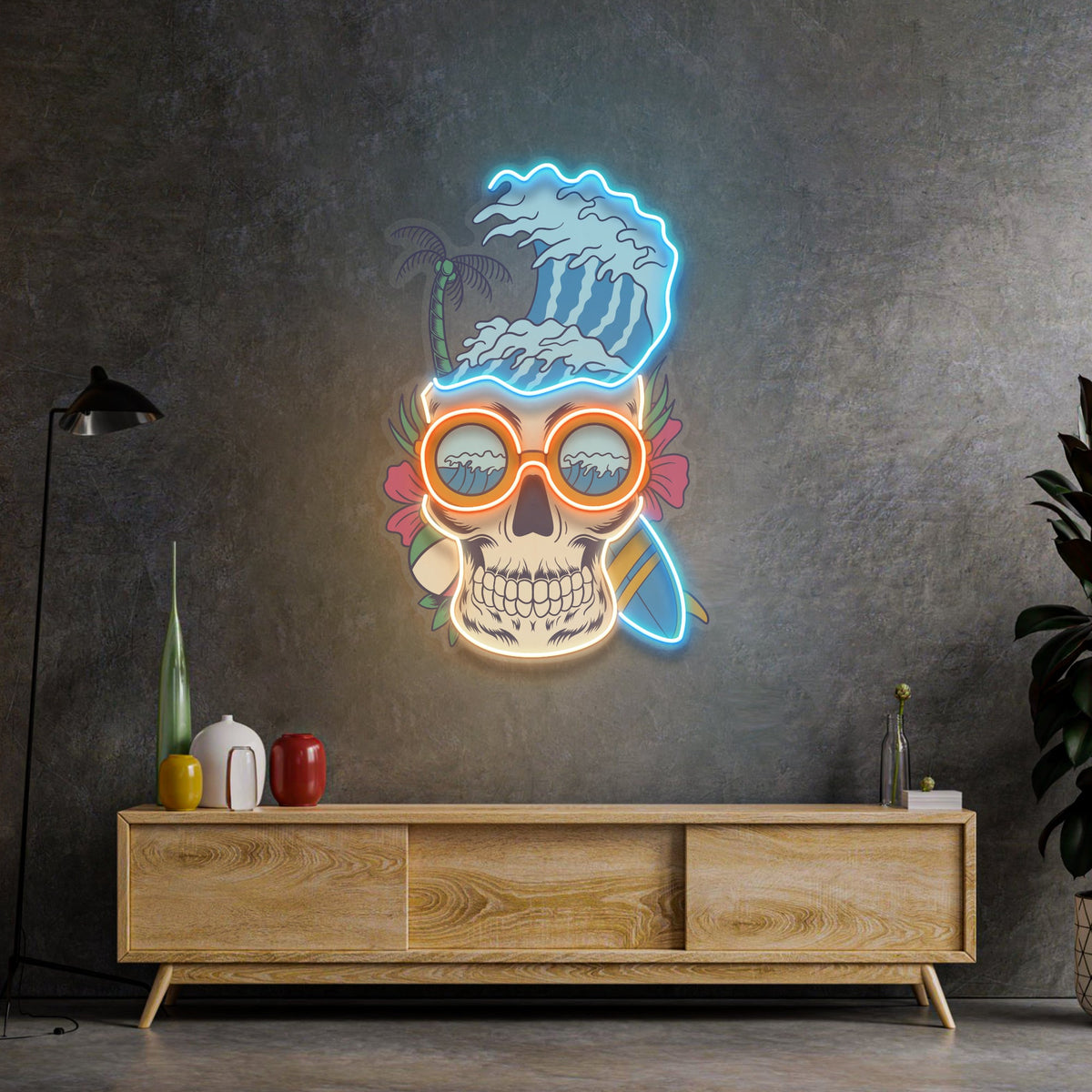 Skull Beach  LED Neon Sign Light Pop Art