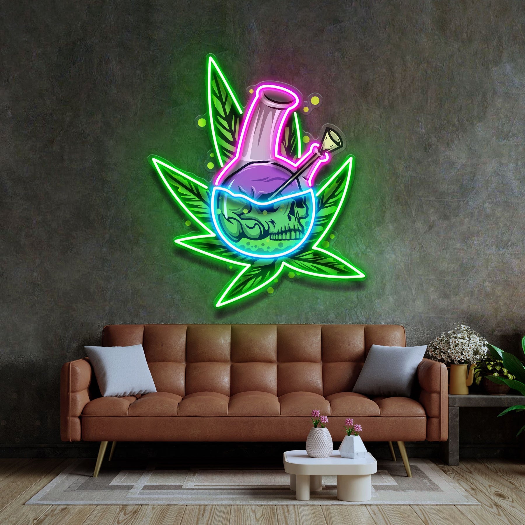 Skull Head  In The Weed Bong LED Neon Sign Light Pop Art