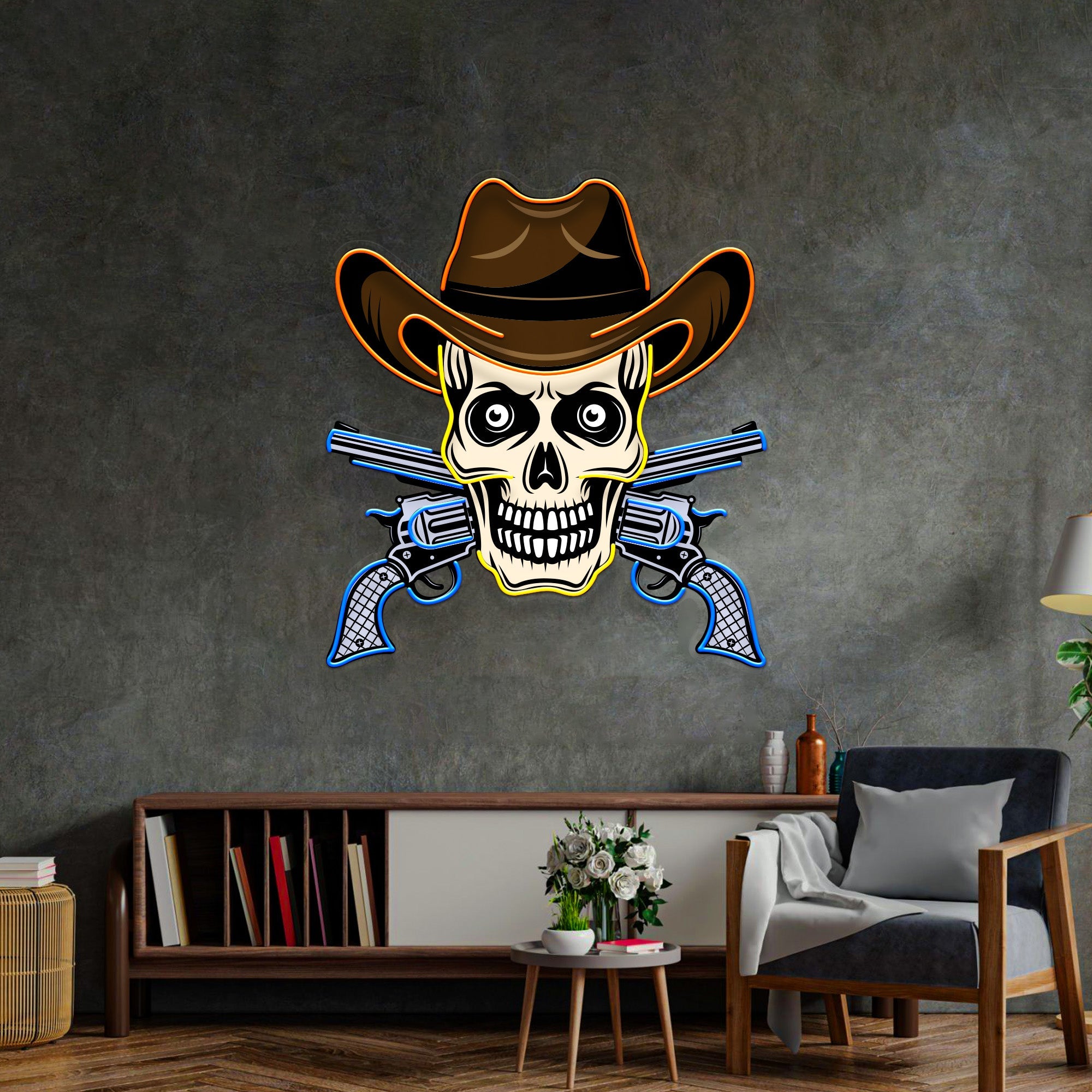 Skull In Cowboy Hat LED Neon Sign Light Pop Art