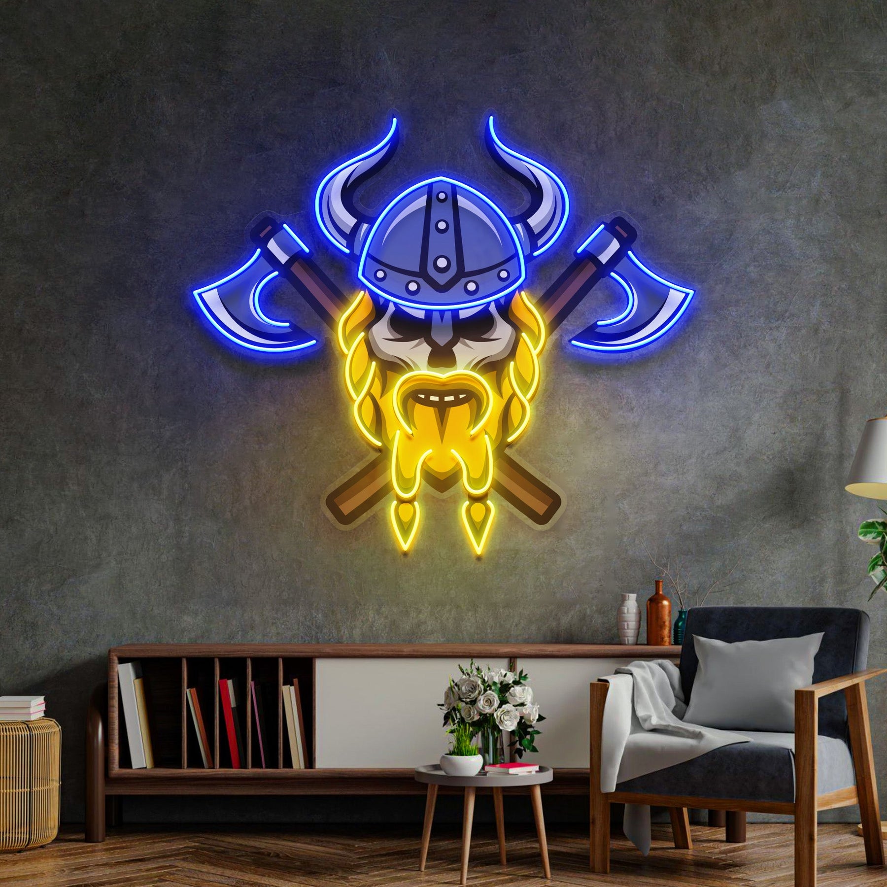 Skull Viking Warrior LED Neon Sign Light Pop Art