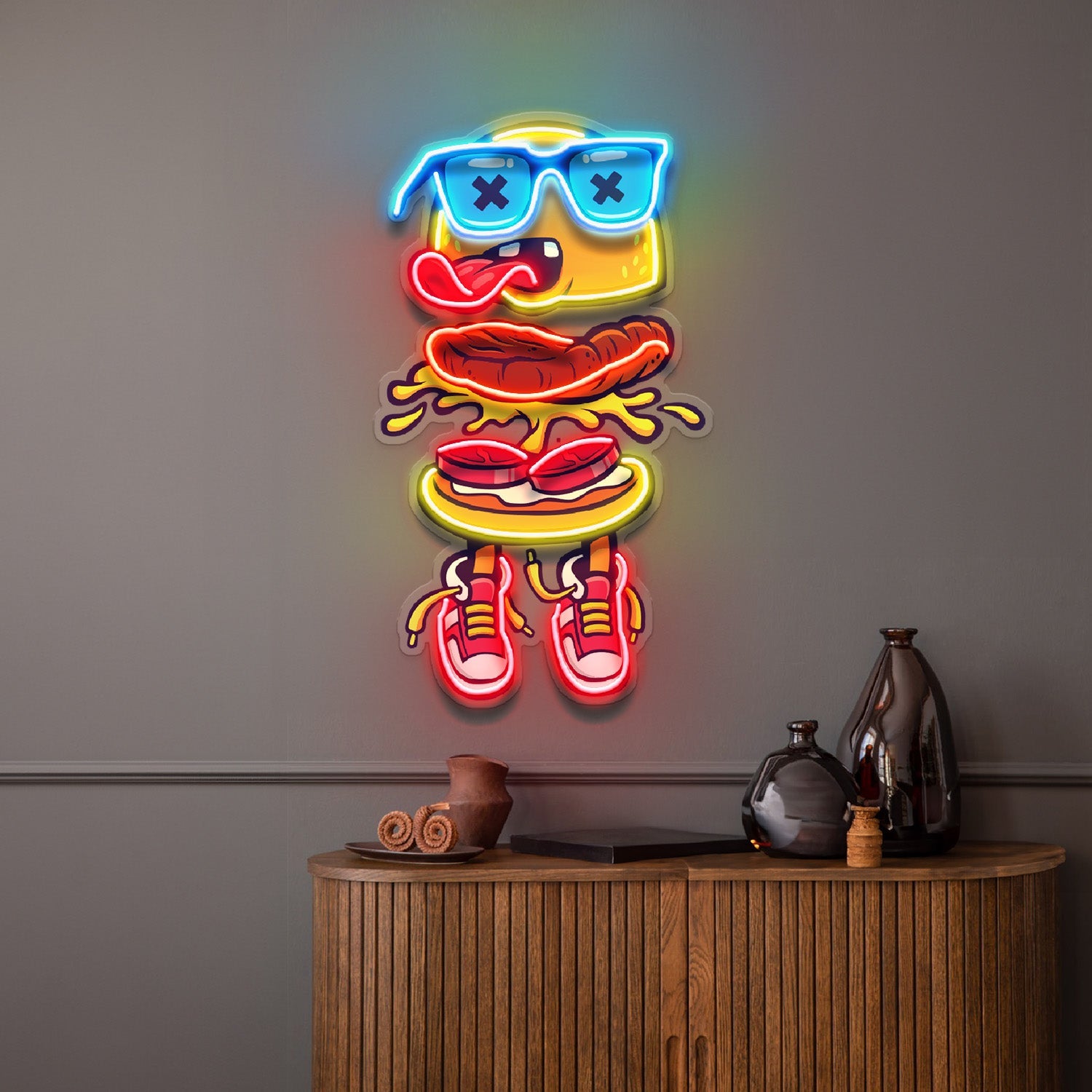 Stacked Burger Vibes LED Neon Sign Light Pop Art