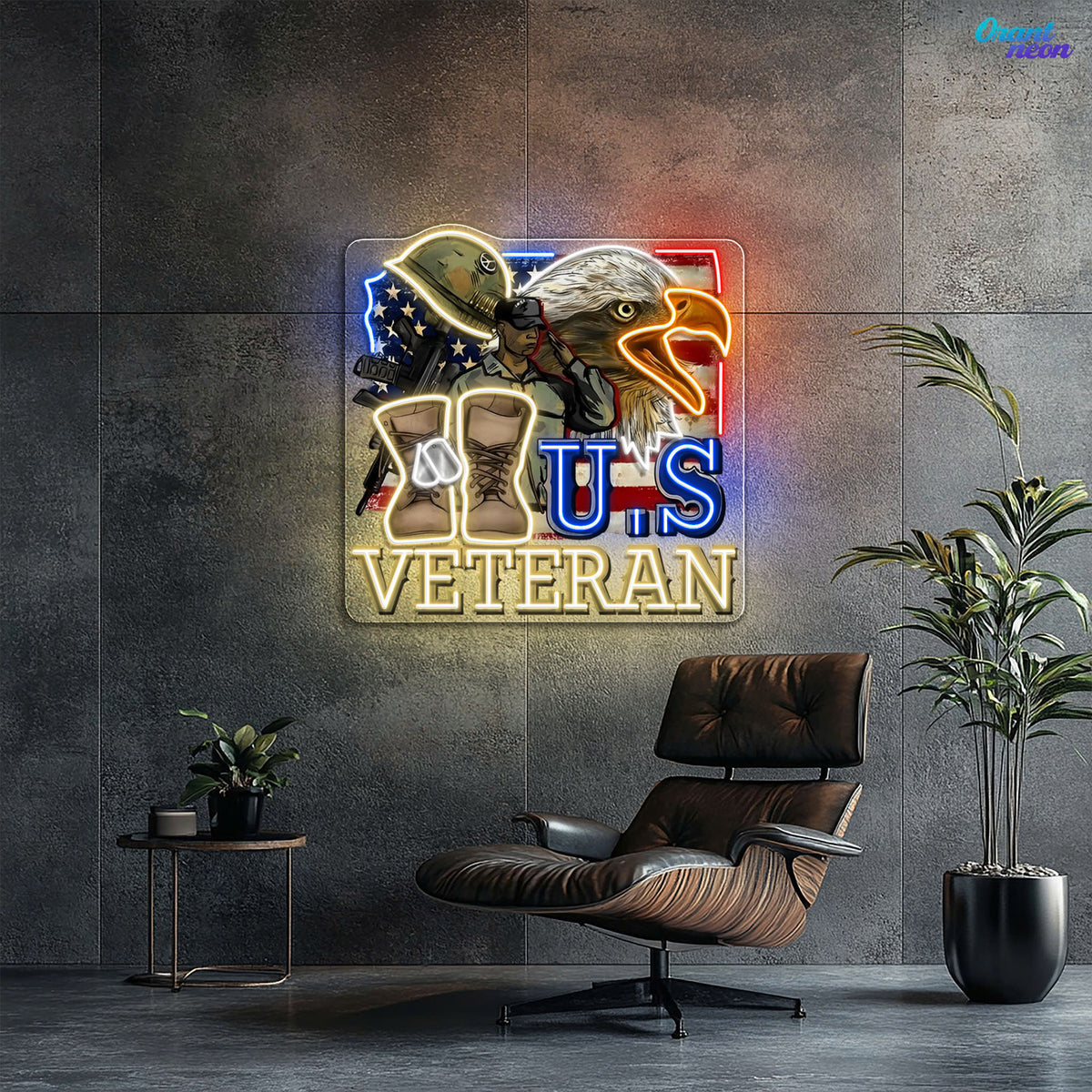 Eagle, Helmet, Gun and Boots gift for US Veteran Neon Sign Light Artwork