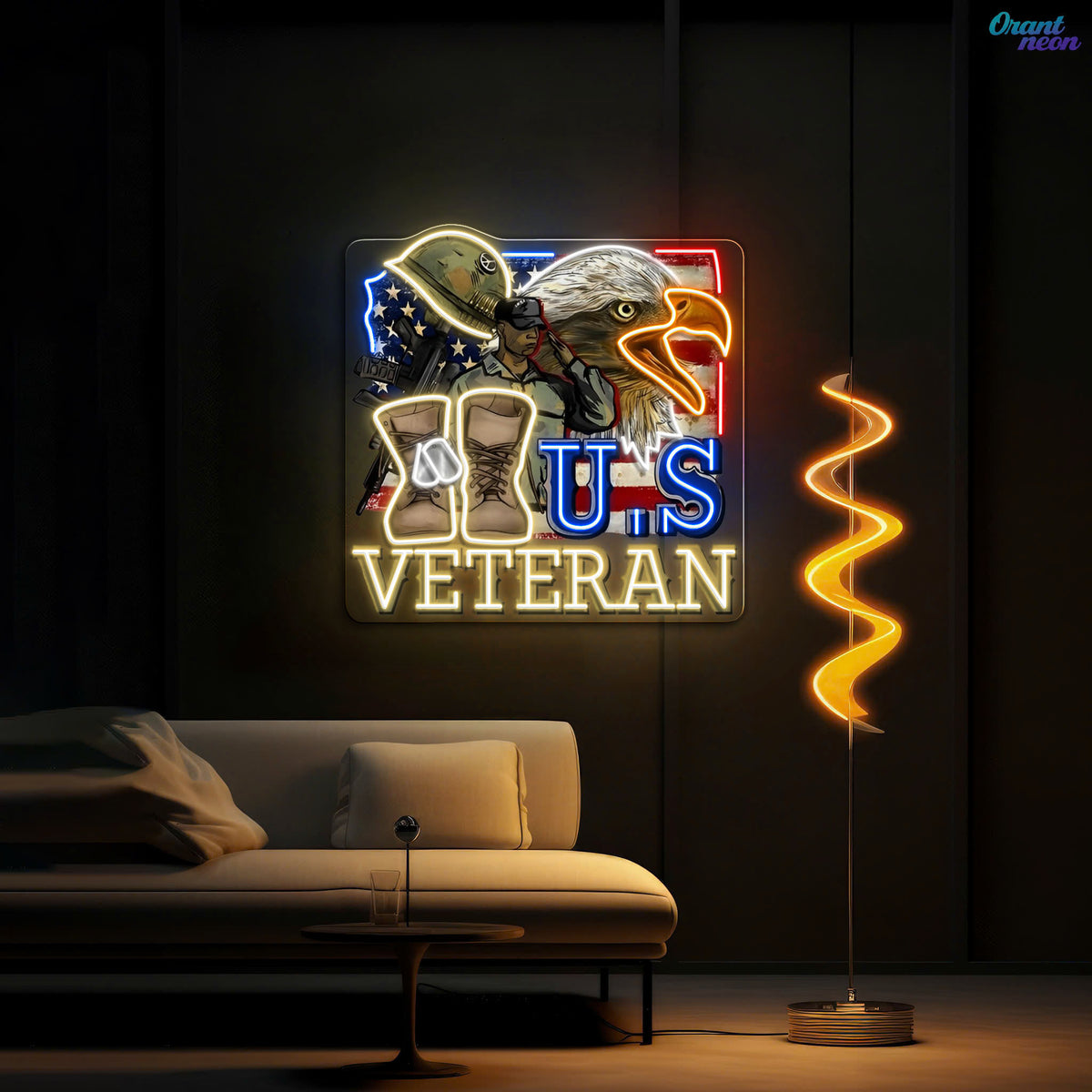 Eagle, Helmet, Gun and Boots gift for US Veteran Neon Sign Light Artwork