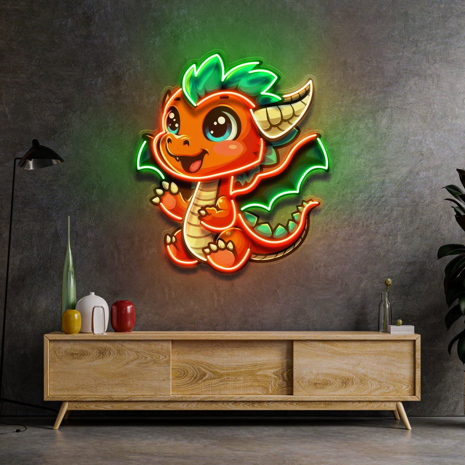 The Happy Dragon LED Neon Sign Light Pop Art