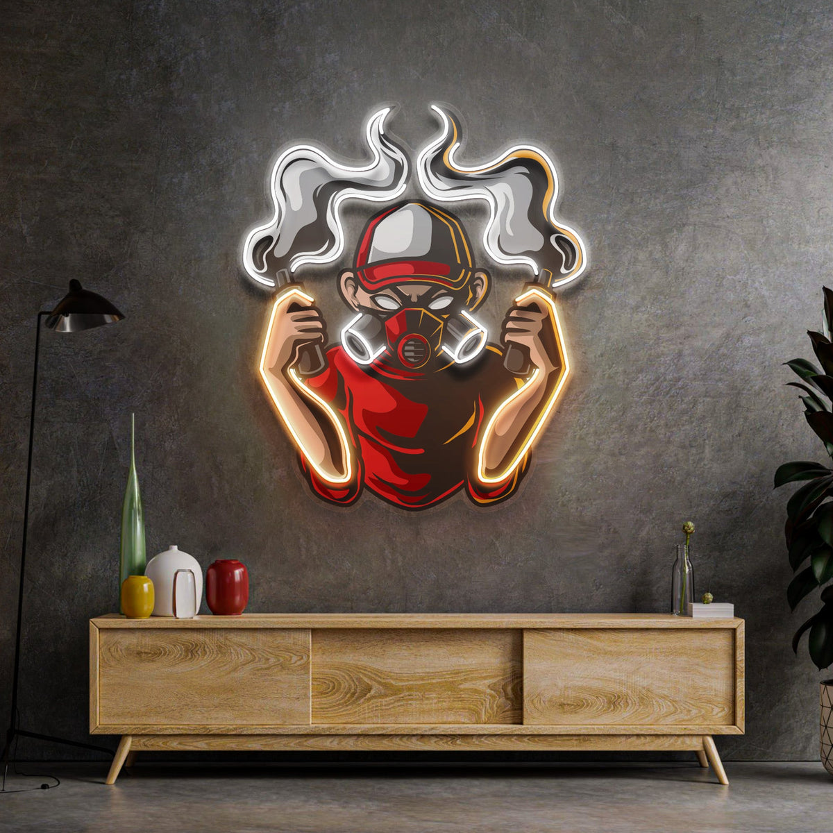 Urban Boy With A Gas Mask LED Neon Sign Light Pop Art