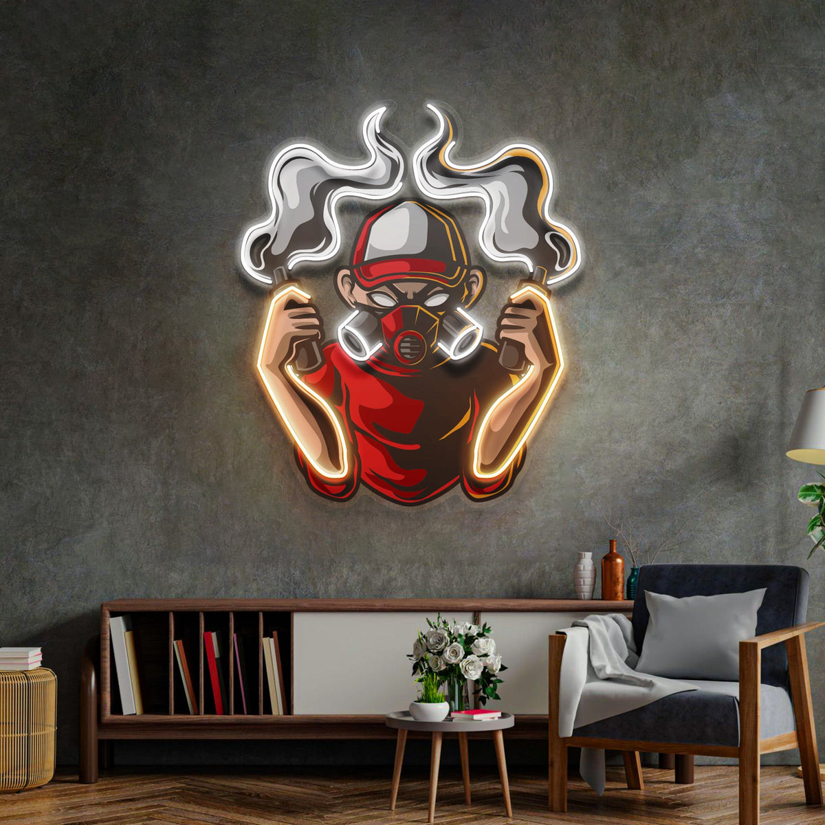 Urban Boy With A Gas Mask LED Neon Sign Light Pop Art