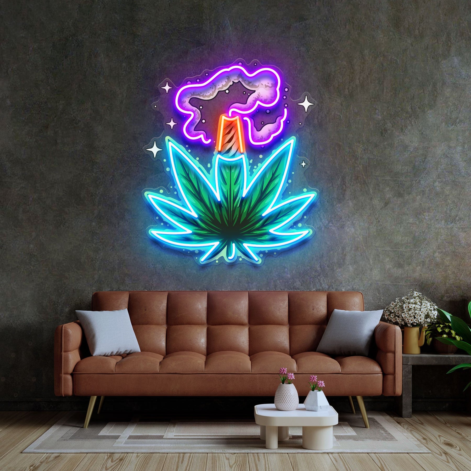 Weed Leaf With Smoke LED Neon Sign Light Pop Art