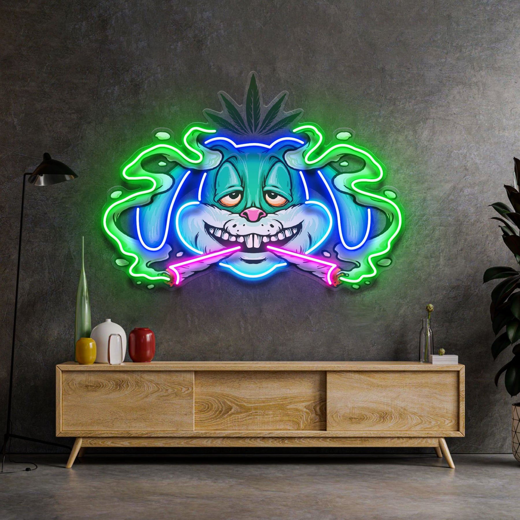 Weed Bunny Rabbit Joint Smoke Kush LED Neon Sign Light Pop Art