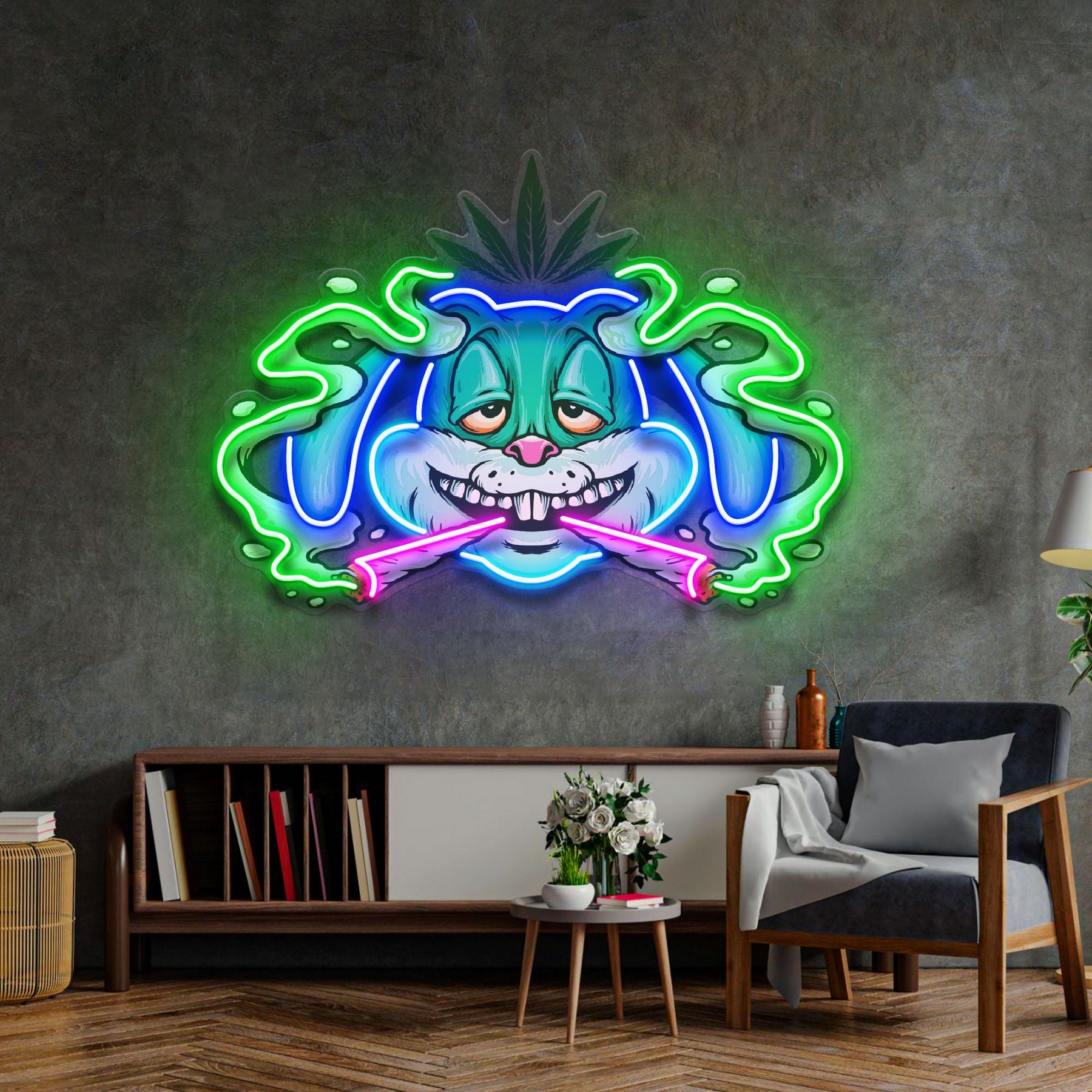 Weed Bunny Rabbit Joint Smoke Kush LED Neon Sign Light Pop Art